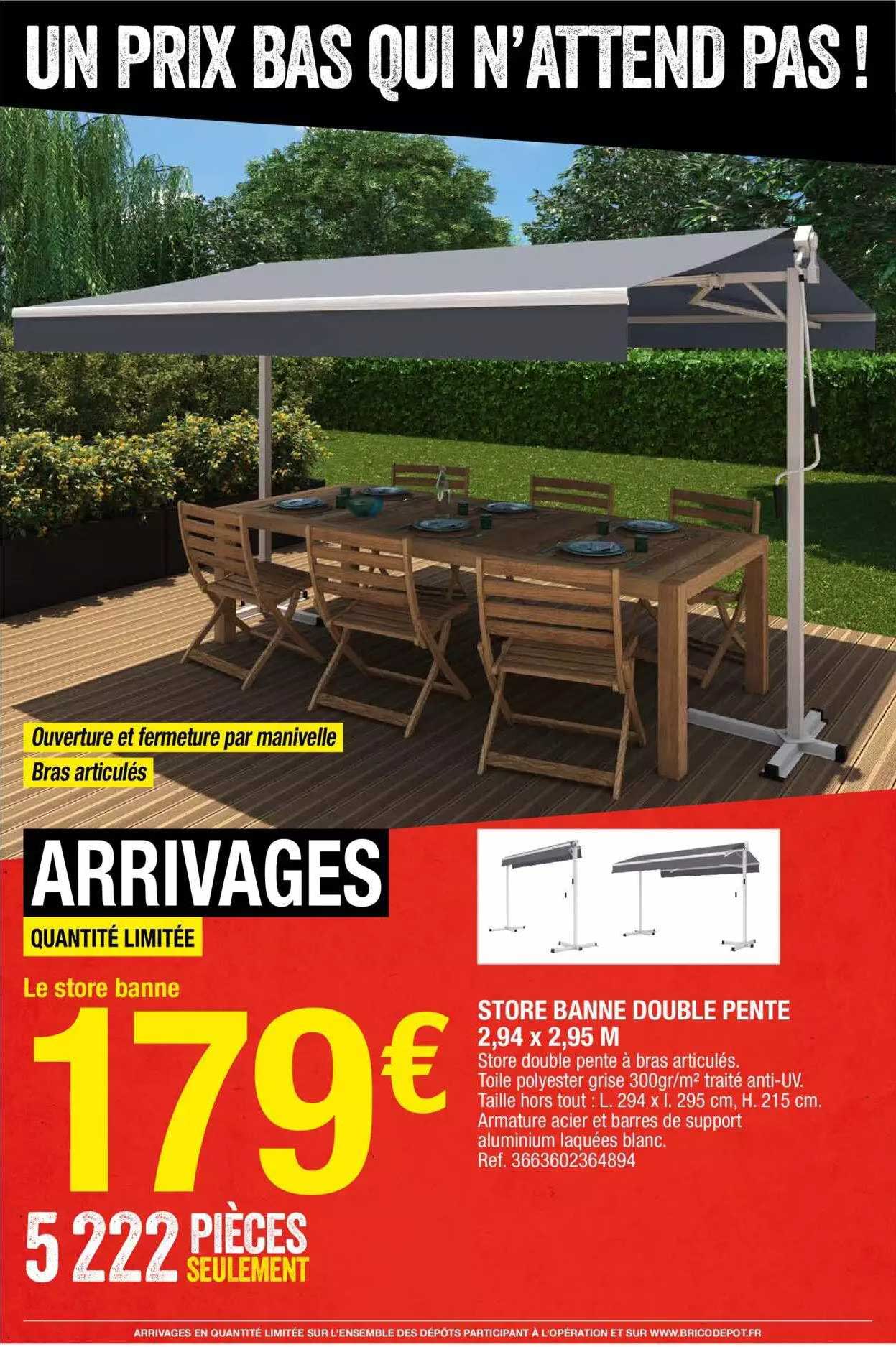 store banne double pente 2,94 x 2,95 m