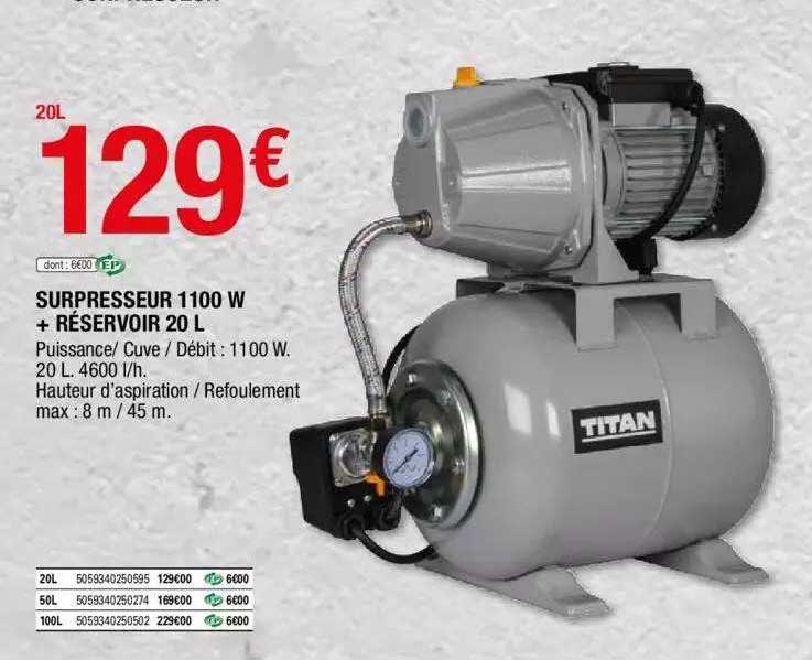 Surpresseur 1100 W + Réservoir 20 L Titan