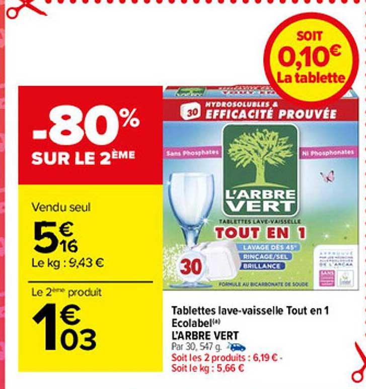 tablettes lave-vaisselle tout en 1 écolabel l'arbre vert
