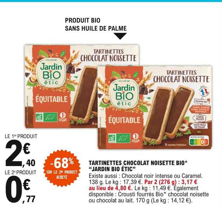 Tartinettes Chocolat Noisette Bio "jardin Bio étic"