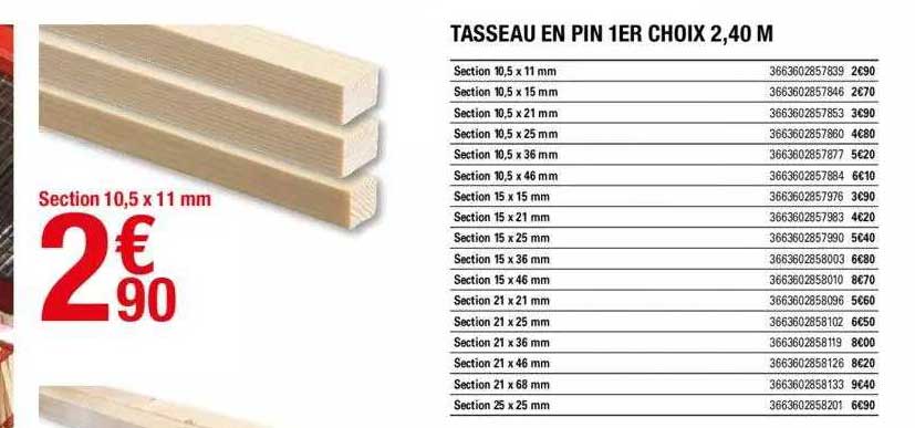 tasseau en pin 1er choix 2,40 m