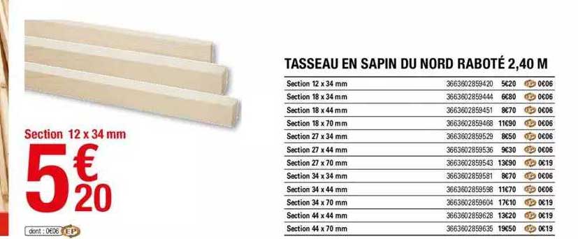 tasseau en sapin du nord raboté 2,40 m