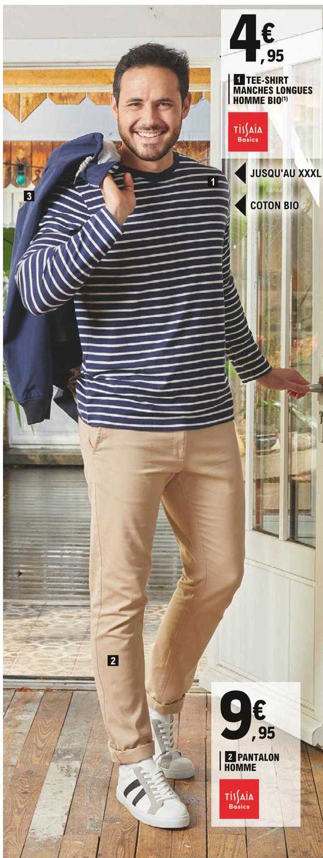 tee-shirt manches longues homme bio tissaia basics, pantalon homme tissaia basics