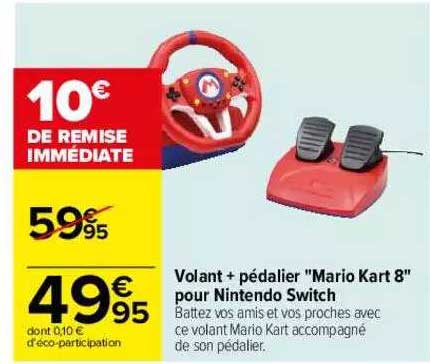 volant + pédalier "mario kart 8" pour nintendo switch