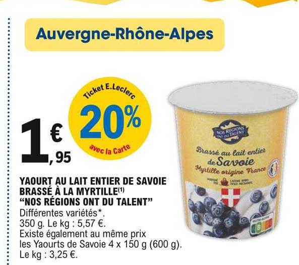 yaourt au lait entier de savoie brassé à l myrtille "nos régions ont du talent"