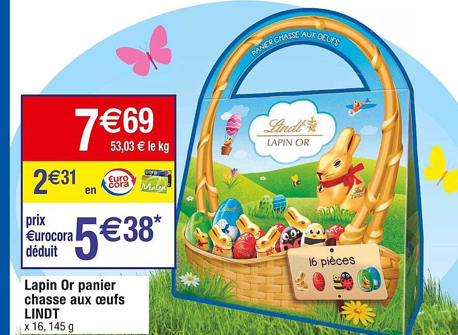 lapin or panier chasse aux œufs lindt