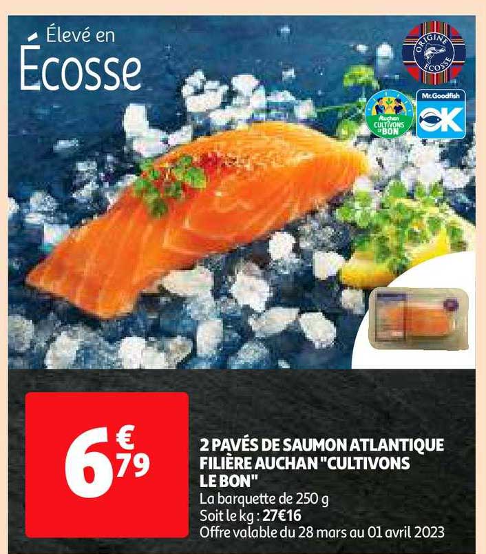 2 pavés de saumon atlantique filière auchan "cultivons le bon"