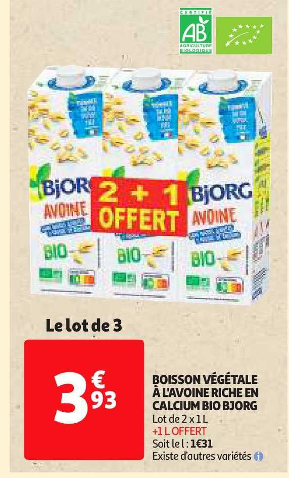 boisson végétale à l'avoine riche en calcium bio bjorg
