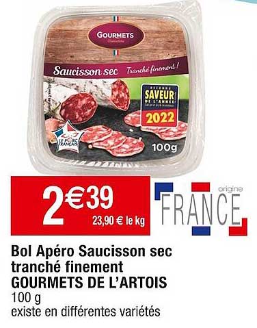 bol apéro saucisson sec tranché finement gourmet de l'artois