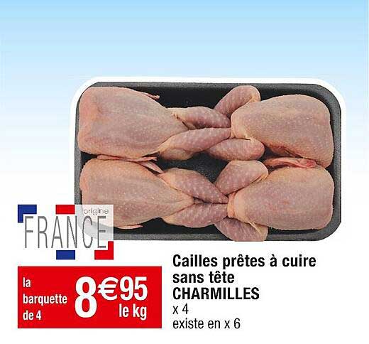 cailles prêtes à cuire sans tête charmilles