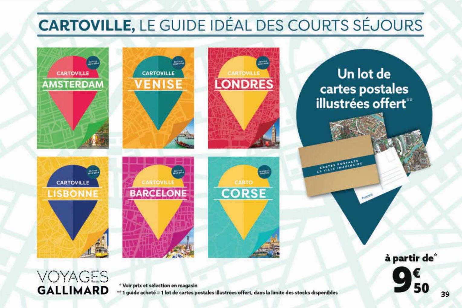 cartoville, le guide idéal des courts séjours, un lot de cartes postales illustrées offert