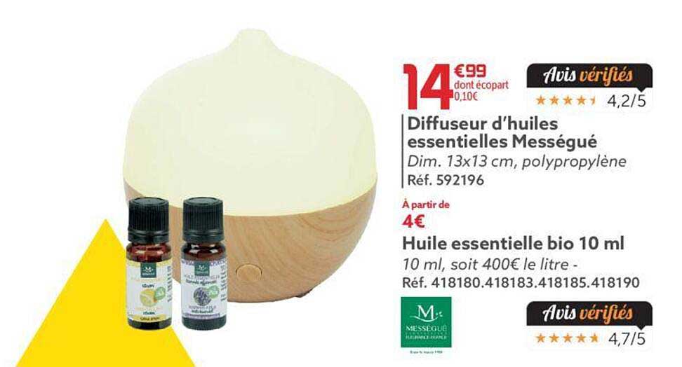 diffuseur d'huiles essentielles mességué, huile essentielle bio 10ml