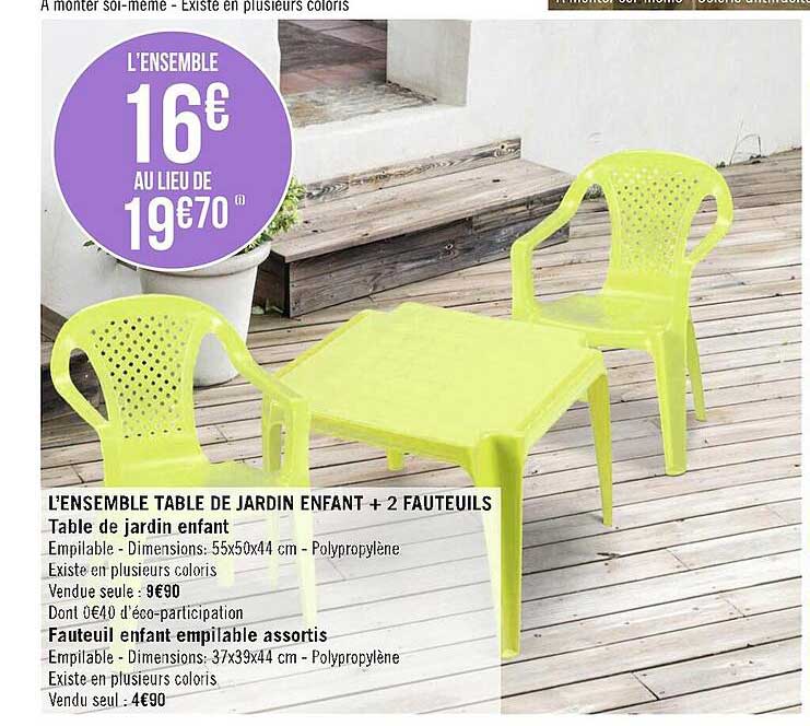 l'ensemble table de jardin enfant + 2 fauteuils table de jardin enfant
