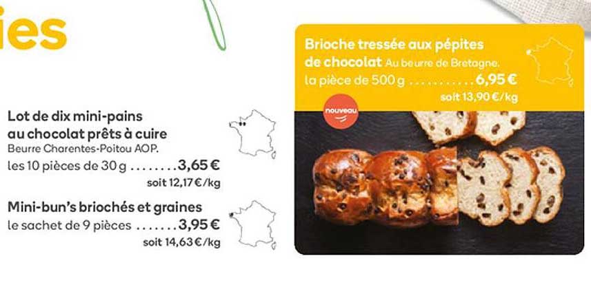 lot de dix mini-pains au chocolat prêts à cuire, mini-bun's briochés et graines