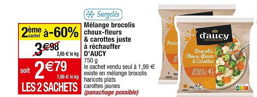 mélange brocolis choux-fleurs & carottes juste à réchauffer d'aucy