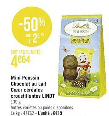 mini poussin chocolat au lait cœur céréales croustillantes lindt