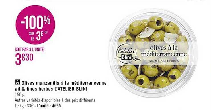 olives manzanilla à la méditerranéenne ail & fines herbes l'atelier blini