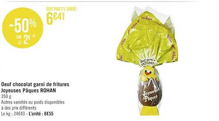 œuf chocolat garni de fritures joyeuses pâques rohan