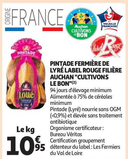 pintade fermière de lyré label rouge filière auchan "cultivons le bon"