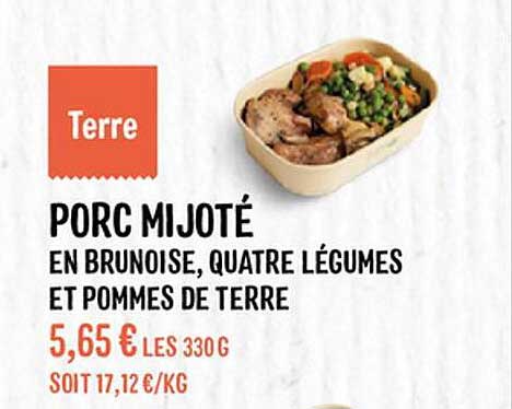 porc mijoté en brunoise, quatre légumes et pommes de terre