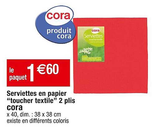 serviettes en papier "toucher textile" 2 plis cora