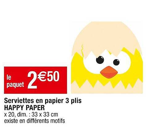 serviettes en papier 3 plis happy paper