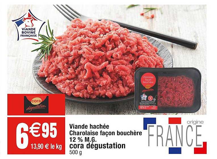 viande hachée charolaise façon bouchère 12% m.g. cora dégustation