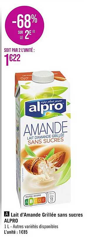 lait d'amande grillée sans sucres alpro