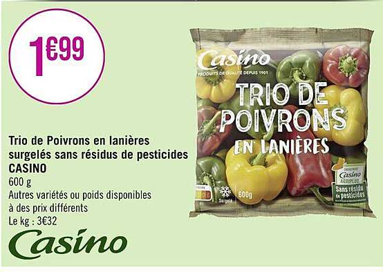 trio de poivrons en lanières surgelés sans résidus de pesticides casino