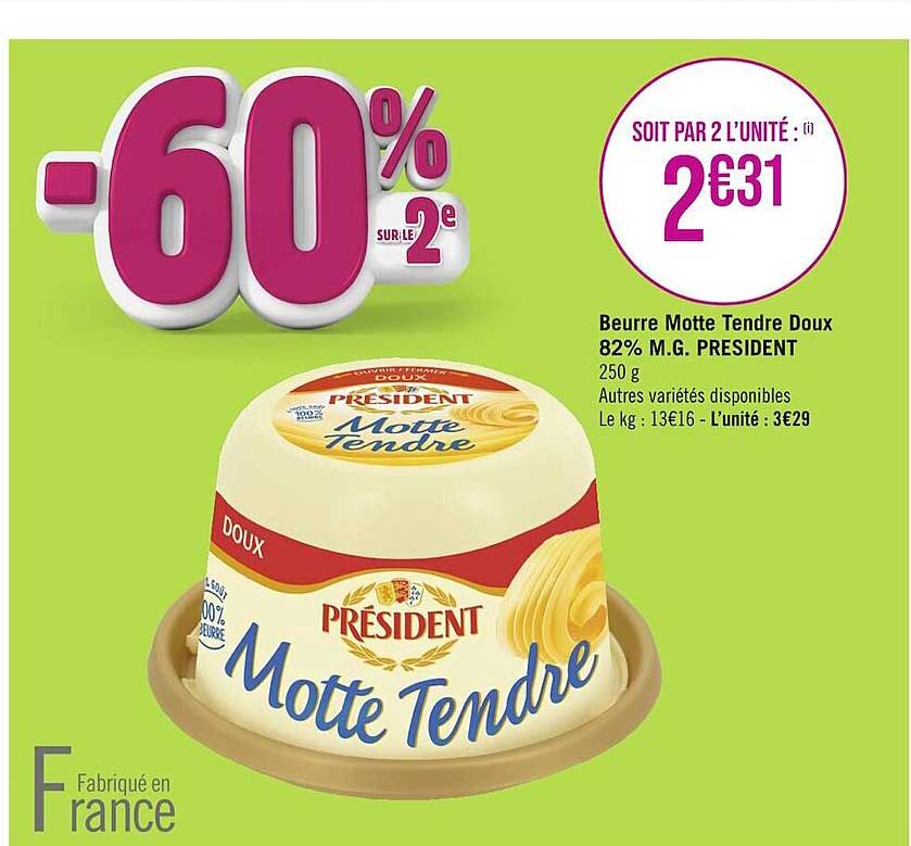 beurre motte tendre doux 82% mat. gr. president