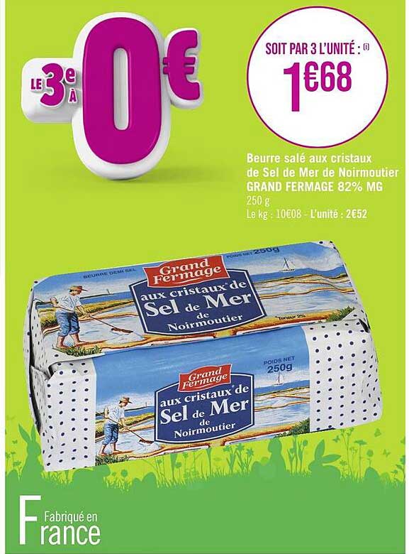 Beurre Salé Aux Cristaux De Sel De Mer De Noirmoutier Grand Fermage 82% Mg