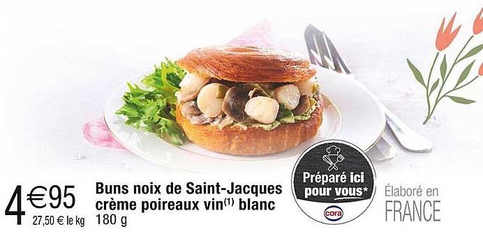 buns noix de saint-jacques crème poireaux vin blanc