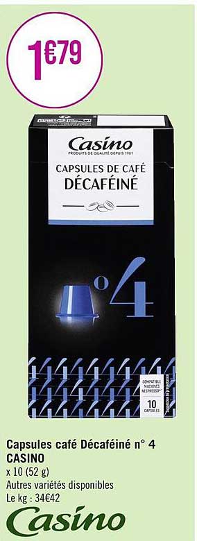 capsules café décaféiné n°4 casino