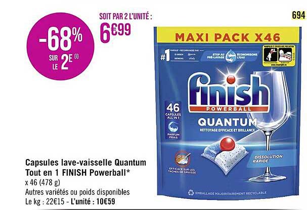 capsules lave-vaisselle quantum tout en 1 finish powerball