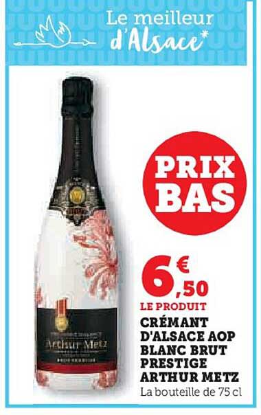 crémant d'alsace aop blanc brut prestige arthur metz