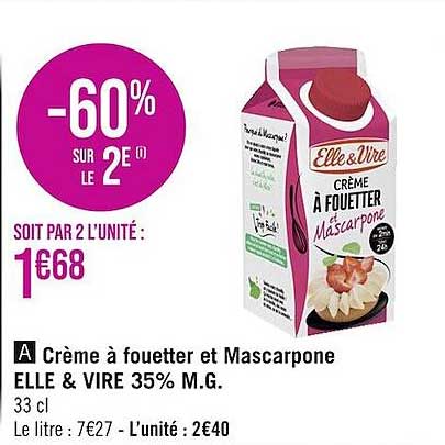 crème à fouetter et mascarpone elle & vire 35% m.g.