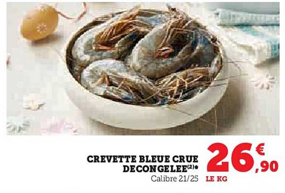 crevette bleue crue de decongele