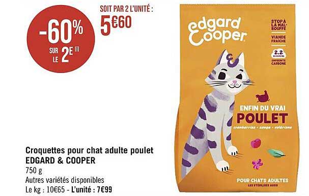 croquettes pour chat adulte poulet edgard & cooper