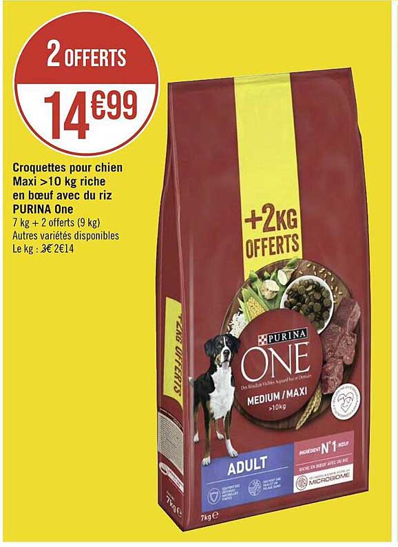 croquettes pour chien maxi>10 kg riche en bœuf avec du riz purina one