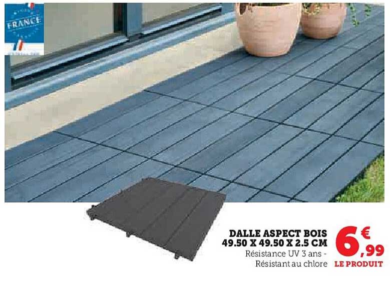 dalle aspect bois 49.50 x 49.50 x 2.5 cm