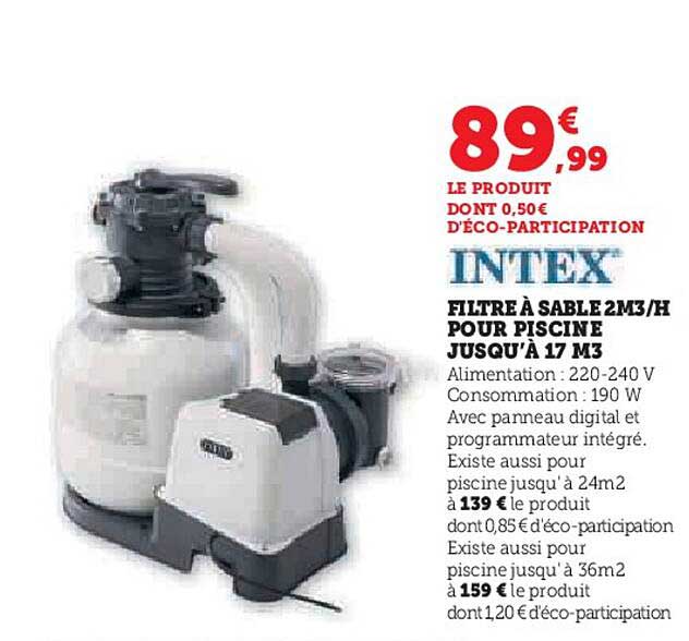 filtre à sable 2m³/h pour piscine jusqu'à 17 m³ intex