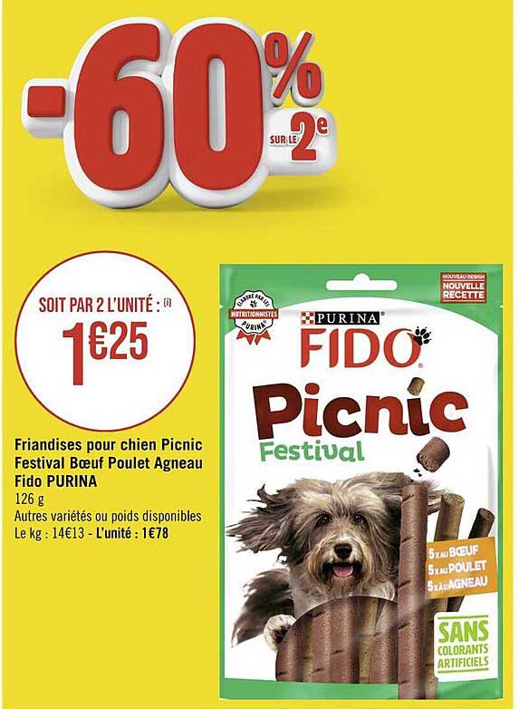 friandises pour chien picnic festival bœuf poulet agneau fido purina