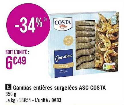 Gambas Entières Surgelées Asc Costa