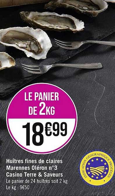 huîtres fines de claires marennes oléron n°3 casino terre & saveurs