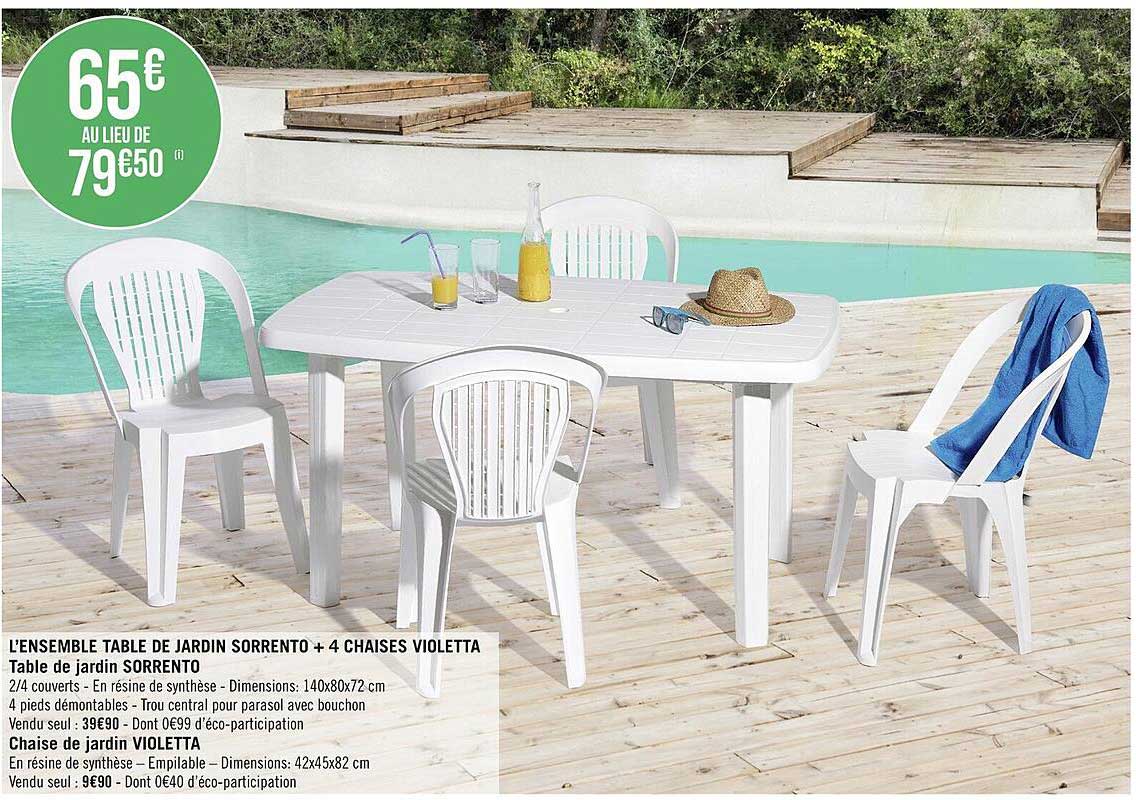 l'ensemble table de jardin sorrento + 4 chaises violetta