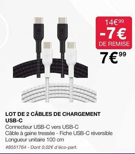 lot de 2 câbles de chargement usb-c