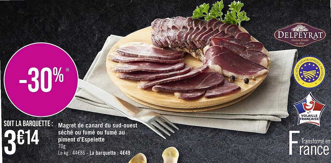 magret de canard du sud-ouest séché ou fumé ou fumé au piment d'espelette