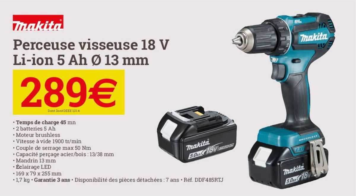 makita perceuse visseuse 18 v li-ion 5 ah ø 13 mm