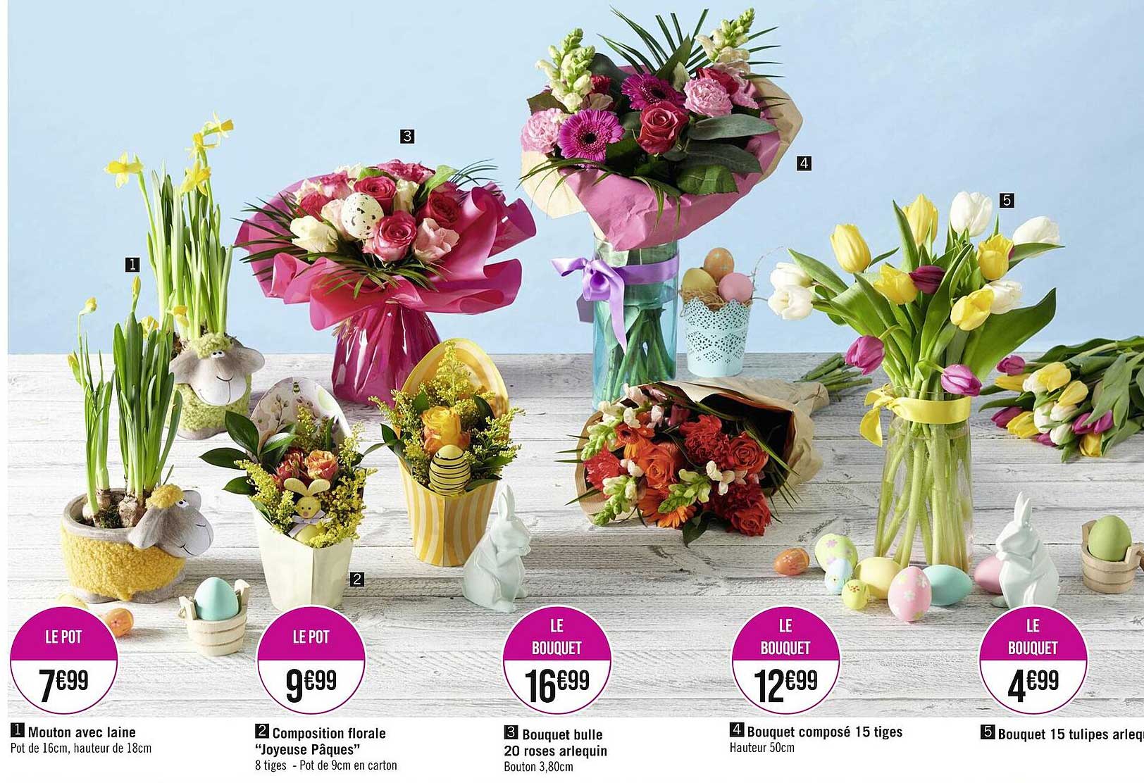 mouton avec laine, composition florale "joyeuse pâques", bouquet bulle 20 roses arlequin, bouquet composé 15 tiges, bouquet 15 tulipes arlequin