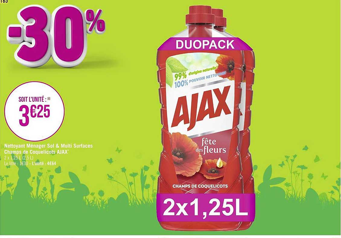 nettoyant ménager sol & multi surfaces champs de coquelicots ajax